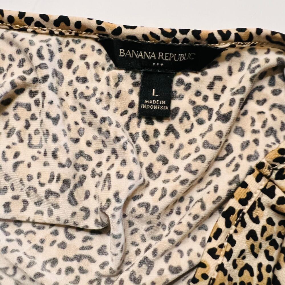 Banana Republic Leopard Print Long Sleeves Flare Dress Size Large Brown Cream - Picture 3 of 8